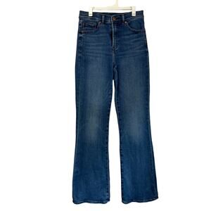 Express High Rise Flare Jeans Blue Denim Size 4R Long Leg Stretch